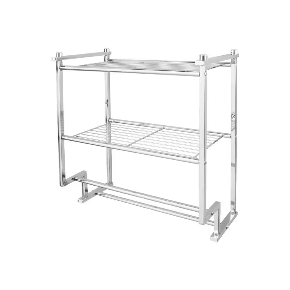 2-Tier Wall Mounted Shelf with 2 Towel Bars in Chrome 17.62 In. 