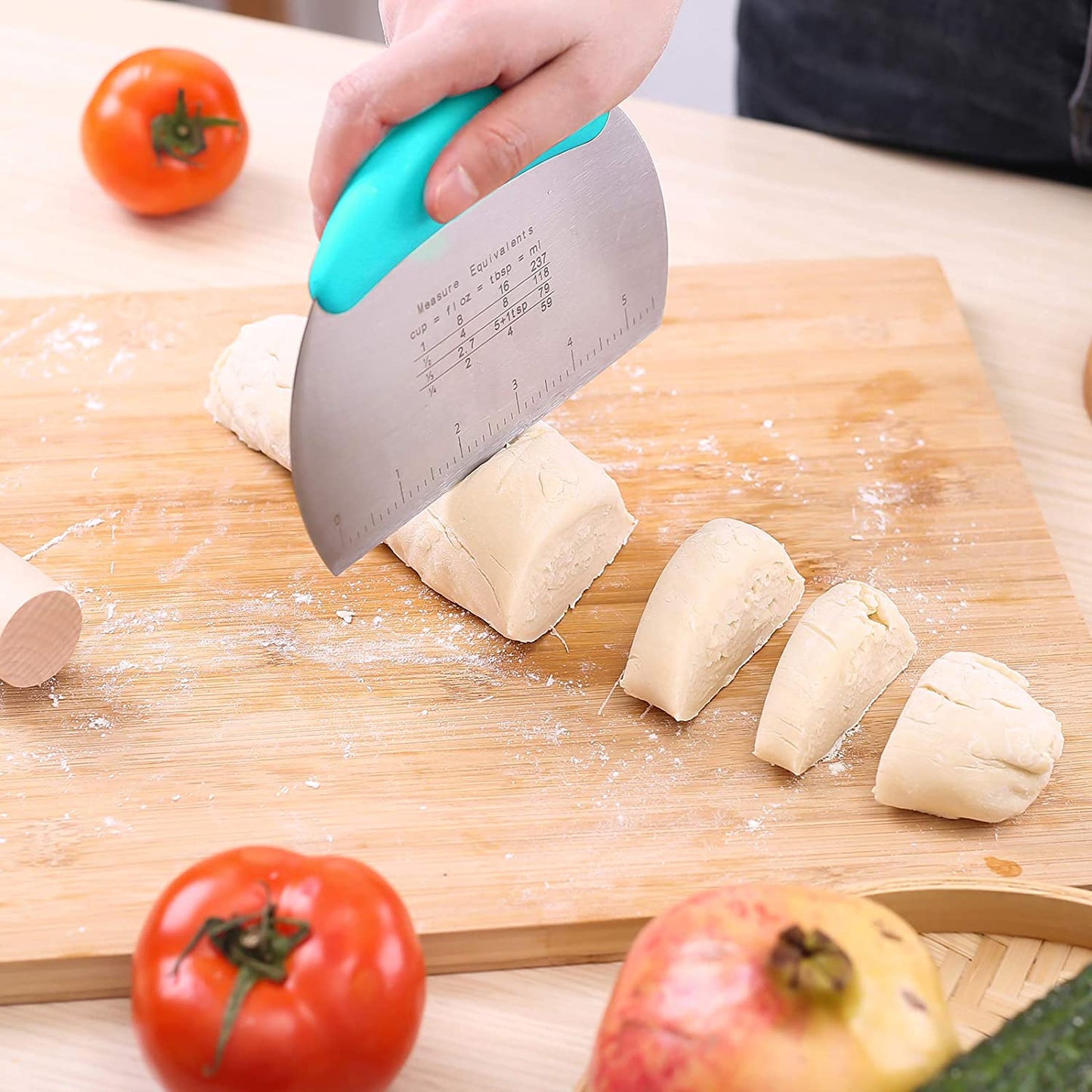 Dough Pastry Scraper Chopper/Stainless Steel Dough Scraper Cutter with Ergonomic Rubber Non-Slip Grip/Dough Scraper Cutter/Pro Pastry Pizza Cutter Chopper (Blue)
