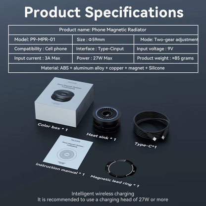 Magnetic Mobile Phone Radiator Cooler Cooling Fan Heat Sink for Cellphones Tablets Cooler for Live Streaming Gamming