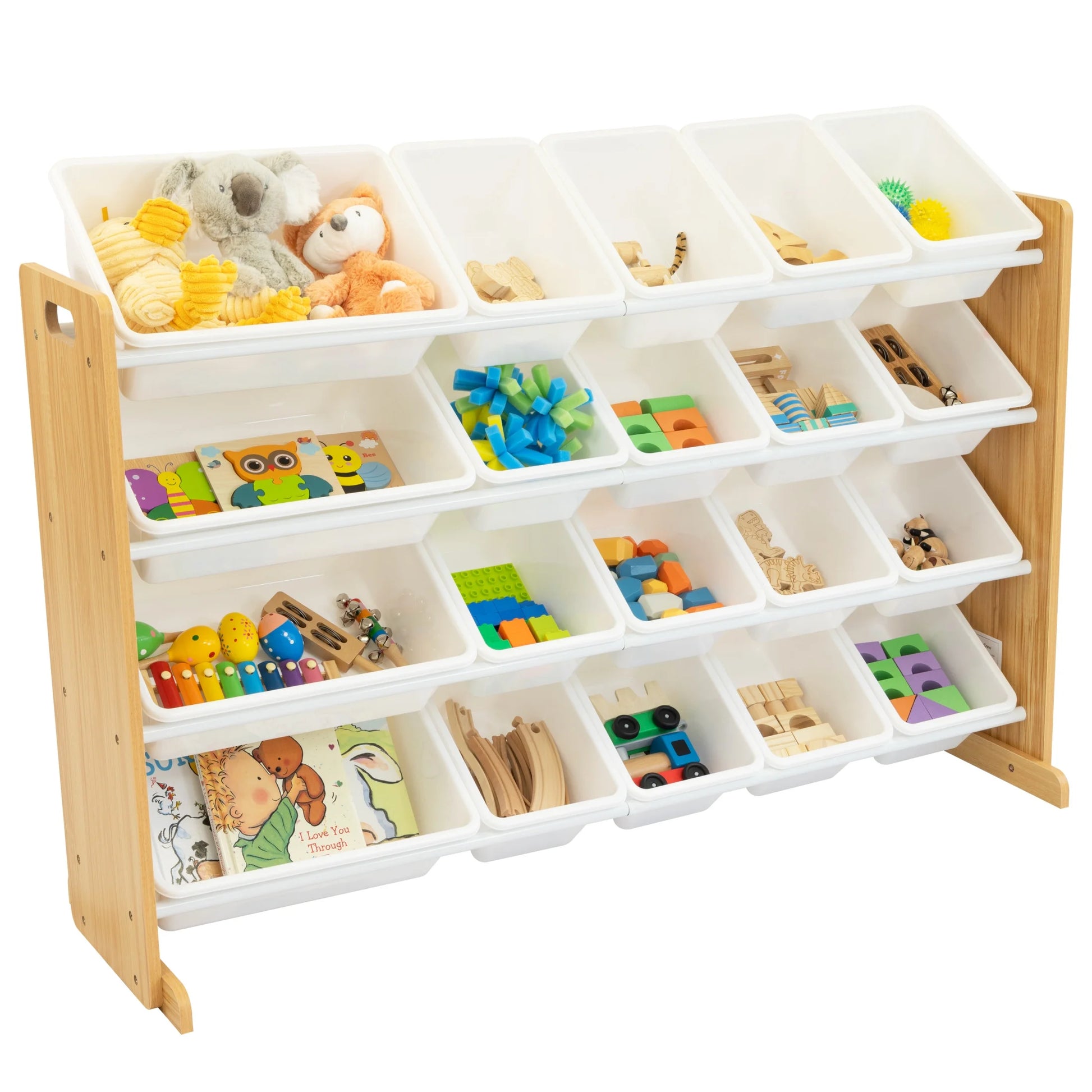 Journey Extra Large Toy Storage Organizer with 20 Plastic Storage Bins, Natural/White