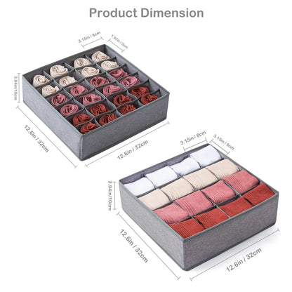 2 Pack Sock Organizer Underwear Organizer, 40 Cell Sock Drawer Organizer Fabric Foldable Cabinet Closet Organizers and Storage Boxes, Underwear, Tie, Belt, Baby Clothes(16+24 Cell, Gray)