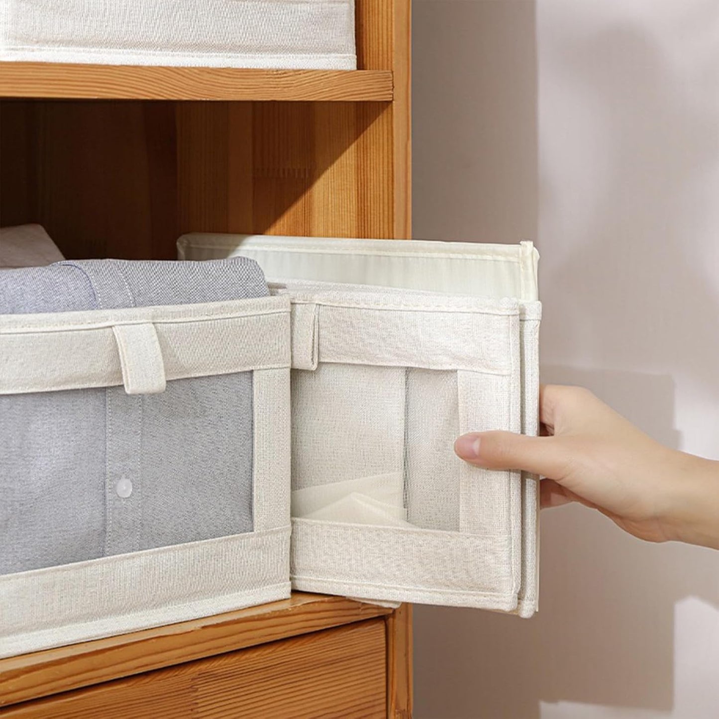 Linen Closet Organizers and Storage, 4 Pack Closet Storage Bins Linen Closet Baskets for Closet Organization Foldable Closet Organizer Bins with Clear Window for Organizing Clothing, Jeans, Shelves