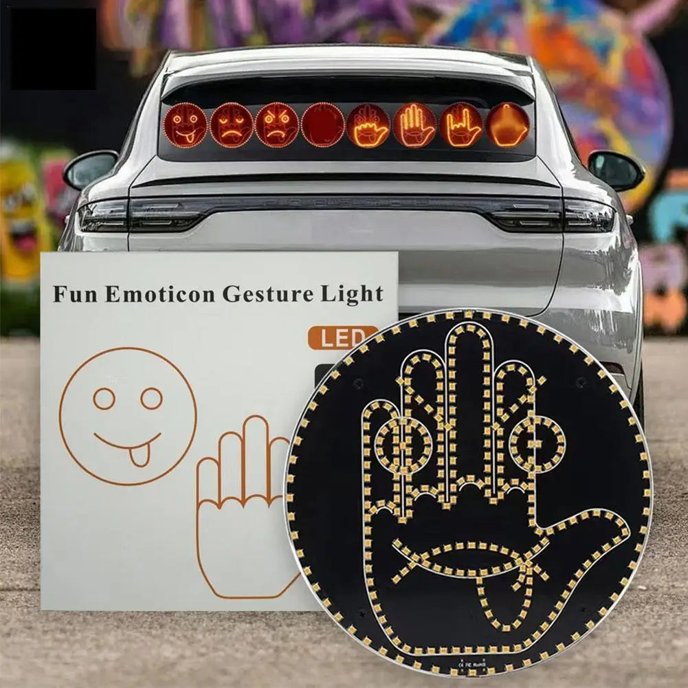 Emoji Face - Middle Finger Light Gesture LED Light Hand LED Car Finger up Back Window Funny Sticker Car LED Hand for Car