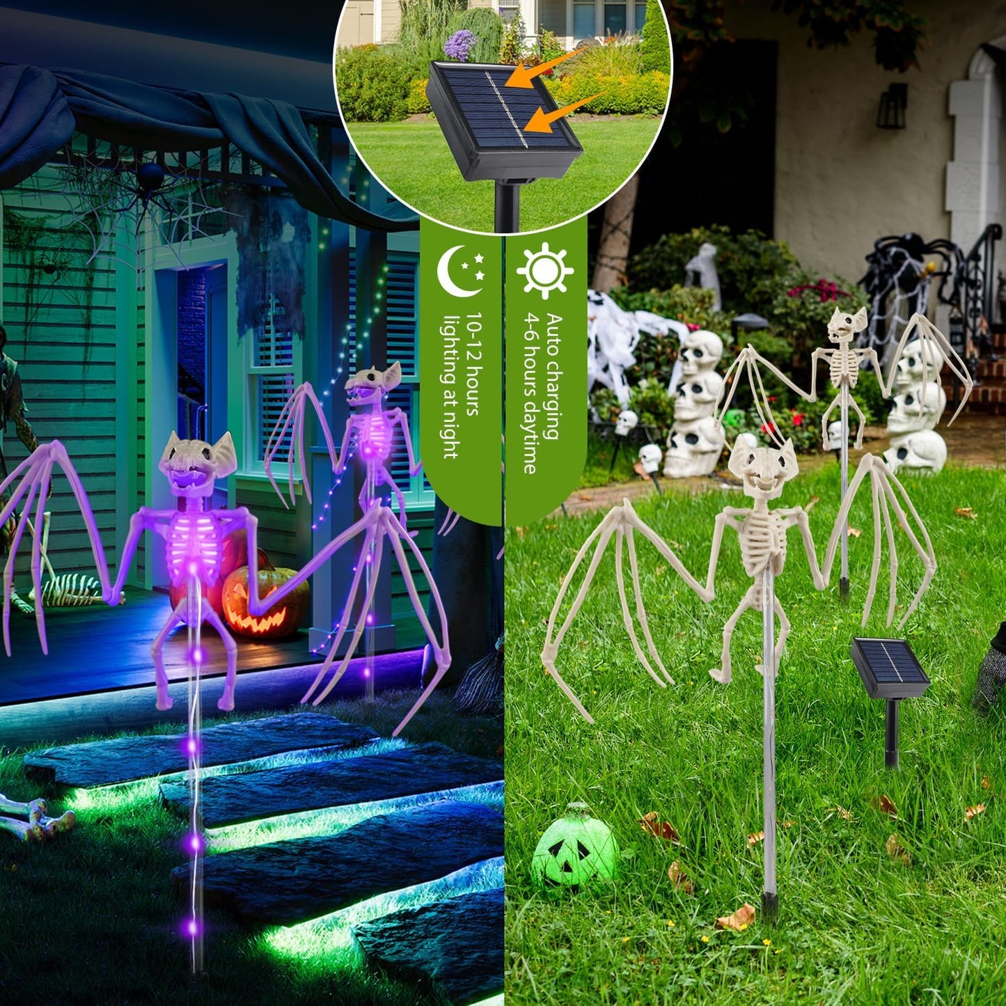 Solar 3D Scary Bat Garden Lights - 2 Pack Halloween Outdoor Decor
