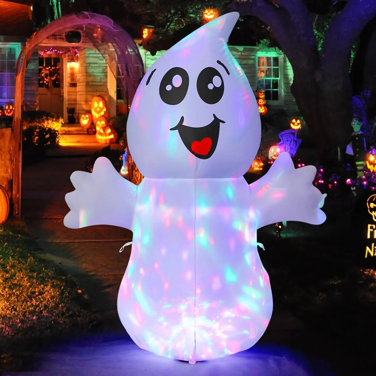 Halloween Inflatable 5 FT Halloween Ghost Inflatable with Built-In Leds, Cute Halloween Inflatable Ghost Blow up Ghost Inflatable, Outdoor Halloween Decorations for Halloween Holiday Party