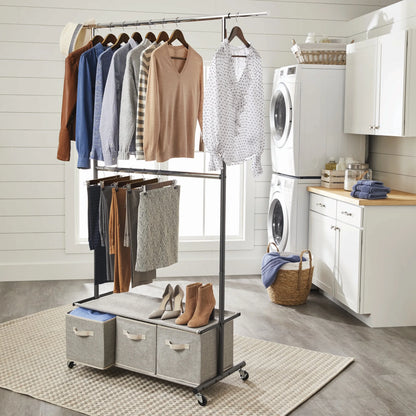 2 Tier Garment Rack with 3 Drawer Closet Organizer, Laundry Room Organizer , Gray