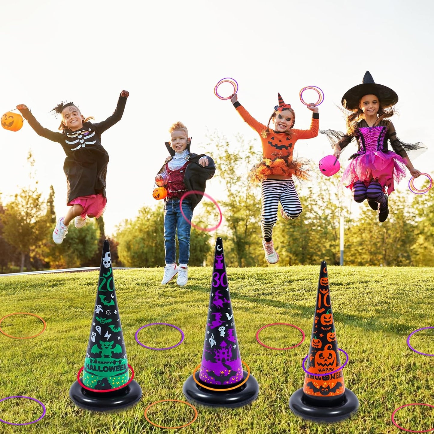  Witch Hat Ring Toss!   Halloween Inflatables Ring Toss Game 3 Pack- Fun Halloween Games,Toys & Party Supplies, Games & Toys for Kids Adults
