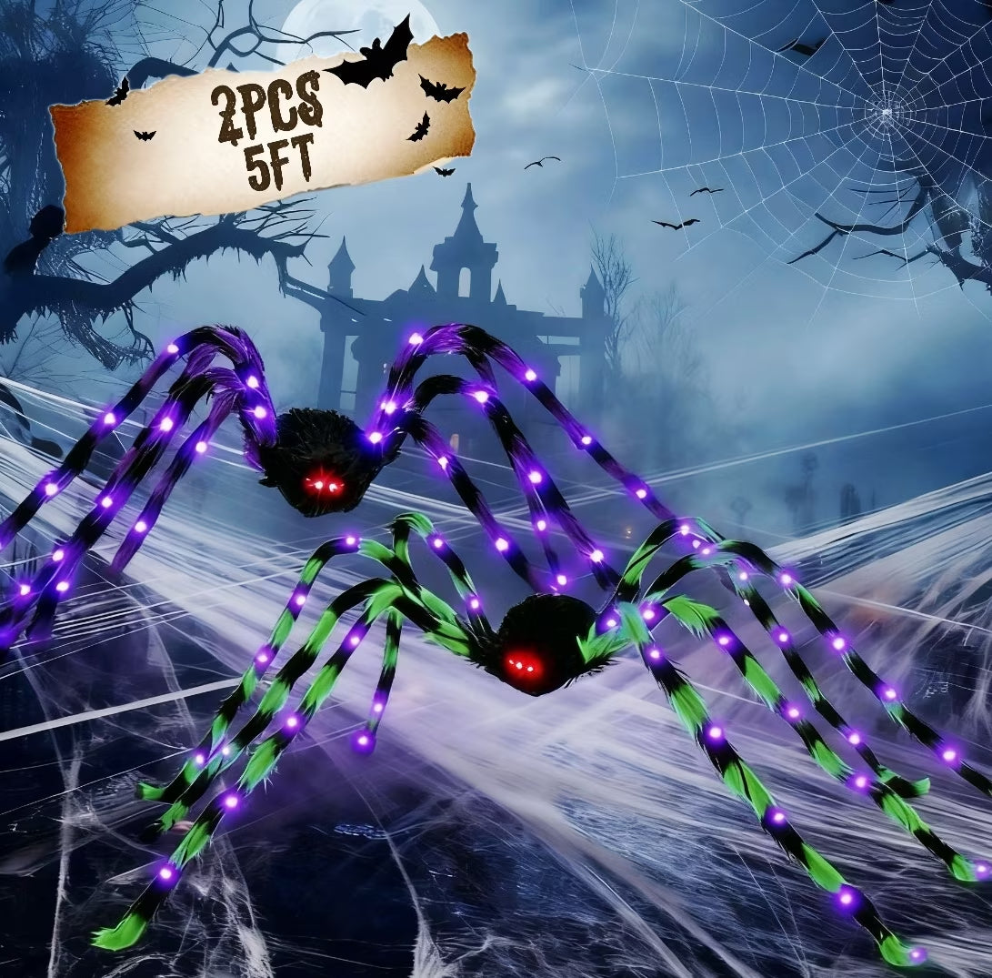 2 Giant LED 5Ft Spiders!  Light up Spider, Halloween Decorations Outdoor, 2 Pack Scary Large Halloween Spider Decor for Home Party Favor Yard Decor