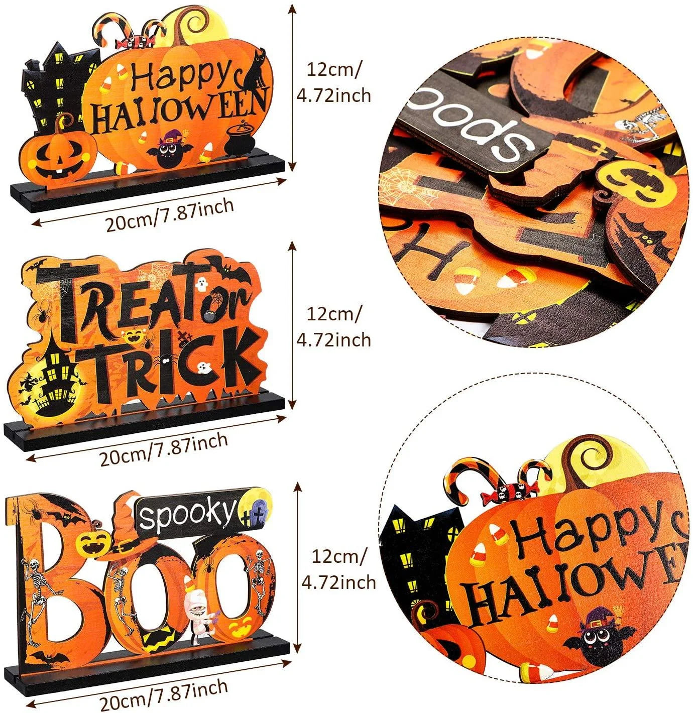 3Pcs Halloween Centerpieces for Tables Happy Indoor Table Decorations Pumpkin Table Centerpieces Wooden Boo Trick or Treat Sign for Halloween Party Indoor Tier Tray Room