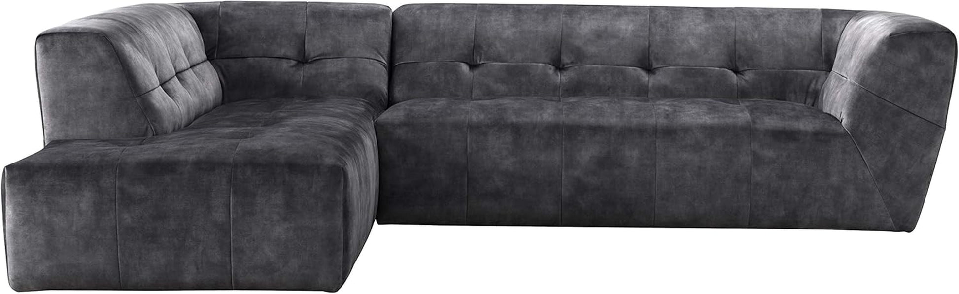 Luxury Velvet Tufted Low Back Sofa Set L-Shape 2-Piece Living Room Couch, 113"W Left Hand Facing Sectional, Grey