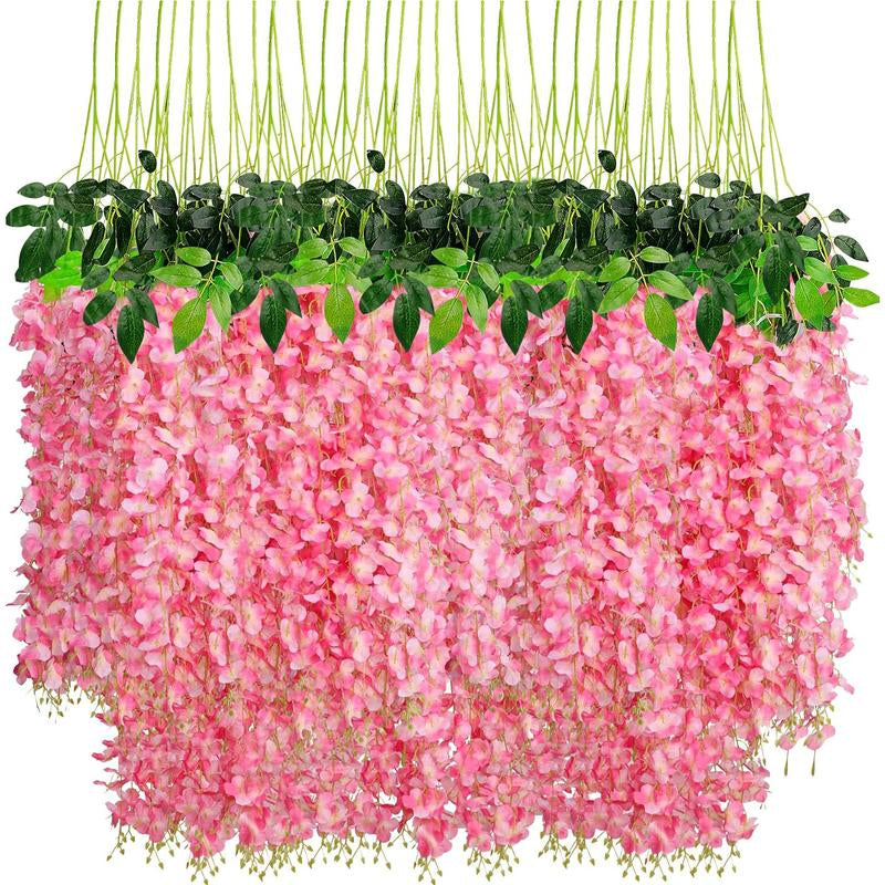 24 Pack Artificial Wisteria Vine Rattan Hanging Garland Silk Flowers String Home Party Wedding Decor Arch Party Garden Home Backdrop Decor