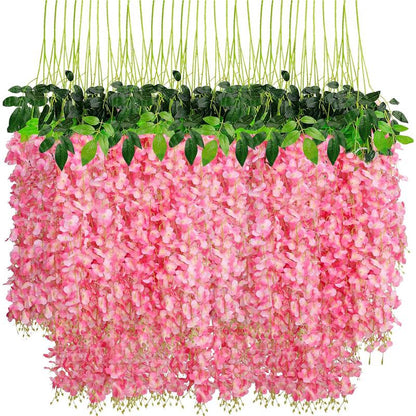 24 Pack Artificial Wisteria Vine Rattan Hanging Garland Silk Flowers String Home Party Wedding Decor Arch Party Garden Home Backdrop Decor