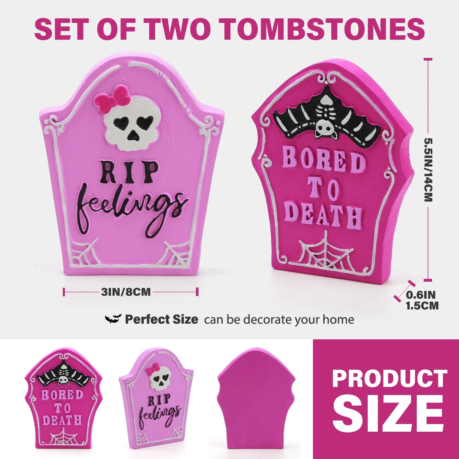 2Pcs Halloween Tombstones Decorations for Pink Halloween Decor, Halloween Decorations Indoor, Halloween Gift
