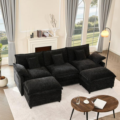 【2 Packages Shipping】Gosuhi 108" U-Shaped Modular Sectional Sofa - Comfy Cloud 3-Seater with Movable Ottoman, Deep Seat Linen Couch for Living Room, Beige Color ,Comfort & Stylish Design