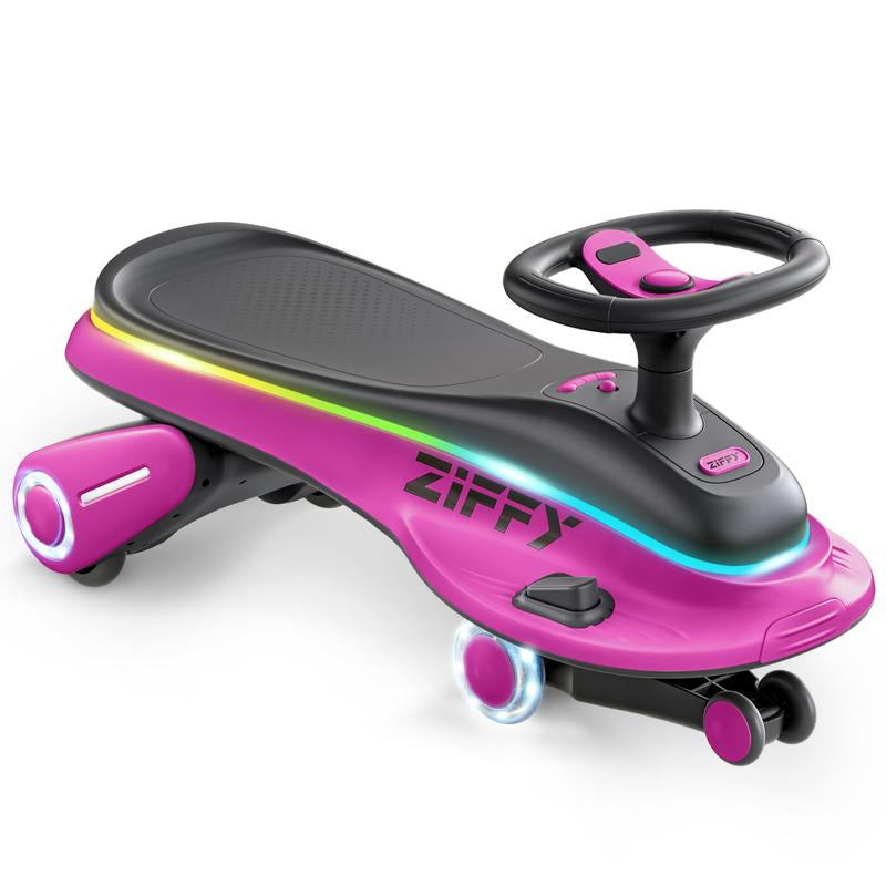 ZIFFY 6V 5.5A Electric Wiggle Car with Pedal, Light-Up, Rechargeable Battery, 2-In-1 Swing Car, 2 Speed Ride-On Toy, Anti-Rollover, Flashing Wheels, for Ages 3+ (Up to 170 Lbs),Blue&Pink Tiktokshopbacktoschool