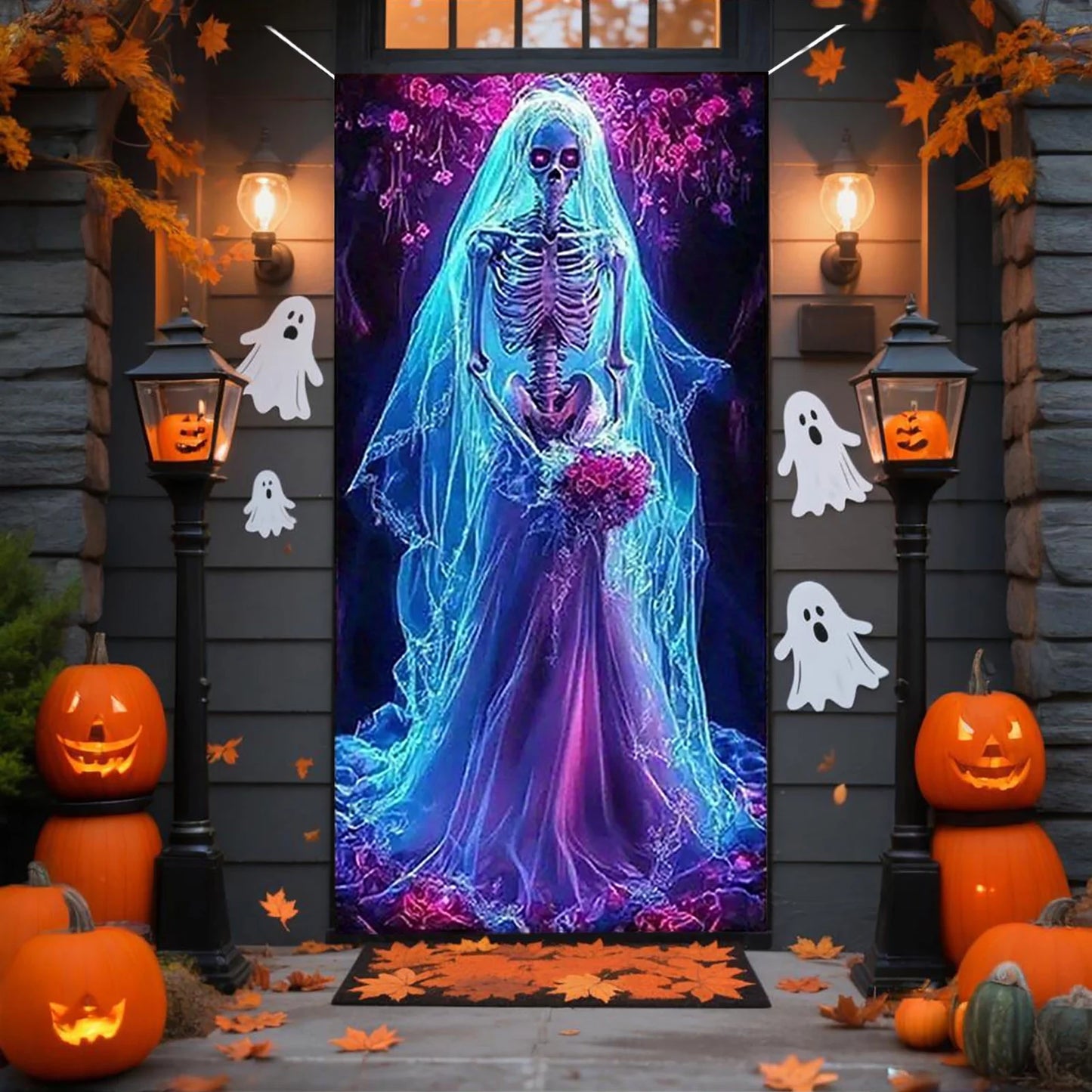 Halloween Door Cover Tapestry - Durable Polyester Fabric Decoration for Party, Classroom, Home (90X180Cm, Easy to Install)
