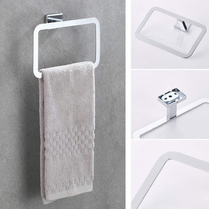 4 Piece Bathroom Hardware Accessories Set,Chrome Stainless Steel Towel Bar Sets Wall Mounted - Includes 16" Towel Bar, Square Towel Ring, Toilet Paper Holder, Robe Towel Hook