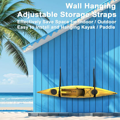 Kayak Wall Hanging Storage Strap Adjustable Kayak Hoist Sling Strap Kayak Storage Accessories Hanger Strap for Indoor & Outdoor Storing of Kayak Surfboard Canoe SUP Paddle Board in Garage Beach