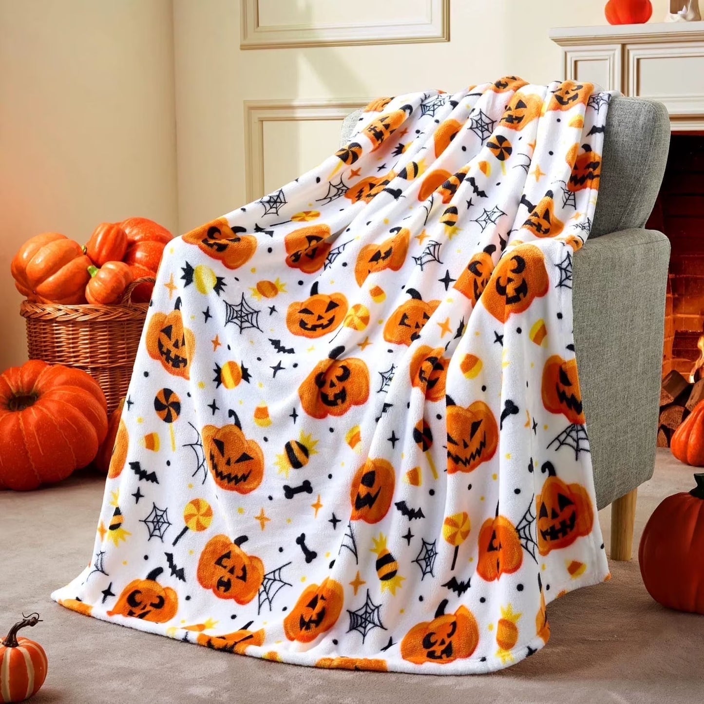Clearance! Halloween Throw Blanket - Soft Plush Spider Webs Bat  Soft, Plush, Warm Fall Cabin Throw for Sofa Bed Couch Chair Dorm