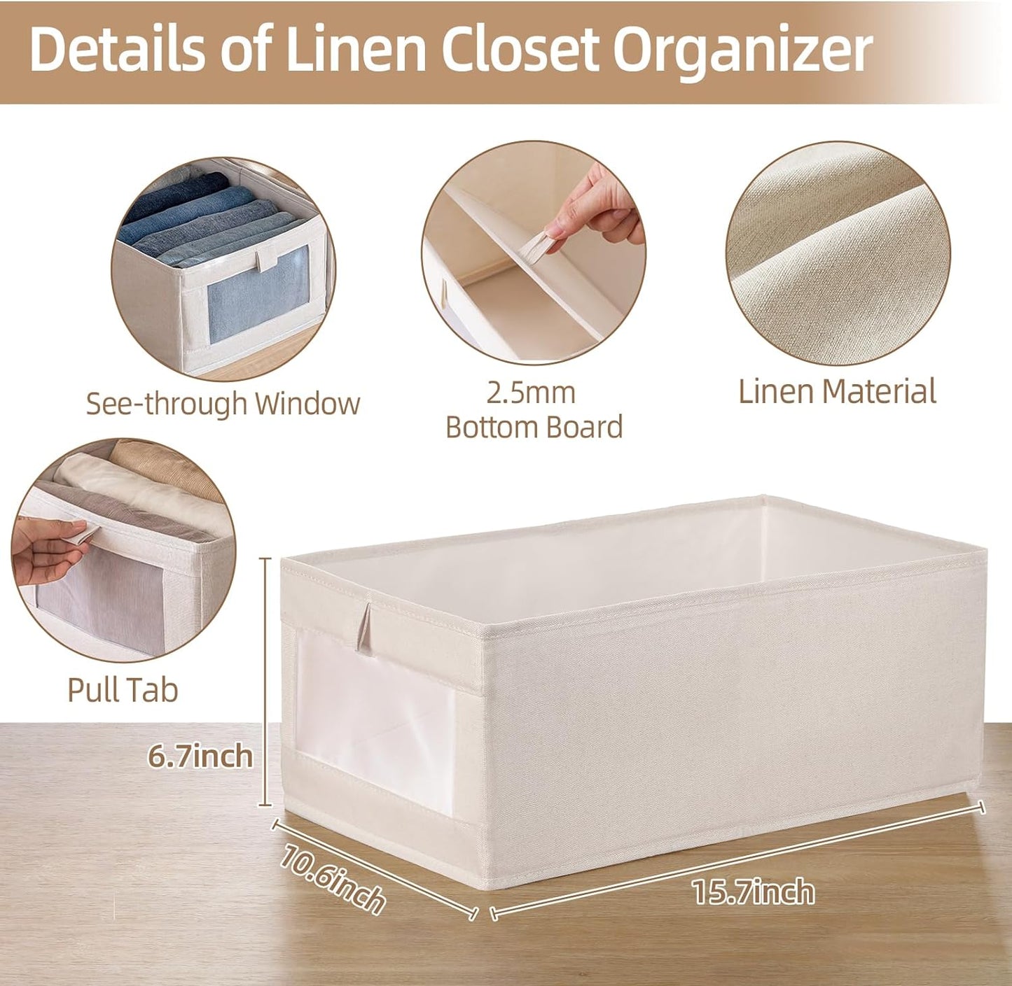 Linen Closet Organizers and Storage, 4 Pack Closet Storage Bins Linen Closet Baskets for Closet Organization Foldable Closet Organizer Bins with Clear Window for Organizing Clothing, Jeans, Shelves