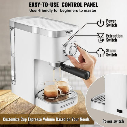 Espresso Coffee Machine, 15Bar Semi-Automatic Espresso Maker with Milk Frother Steam Wand, Professional Cappuccino Latte Machine with High-Power Boiler & Removable Water Tank, NTC Control System