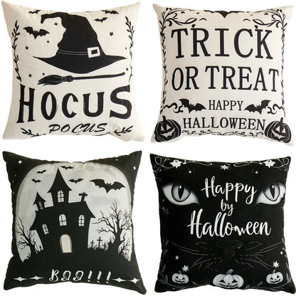 Set of 4 Halloween Pillow Covers, 18"X18" Halloween Decorations Pillow Cases(No Pillow)