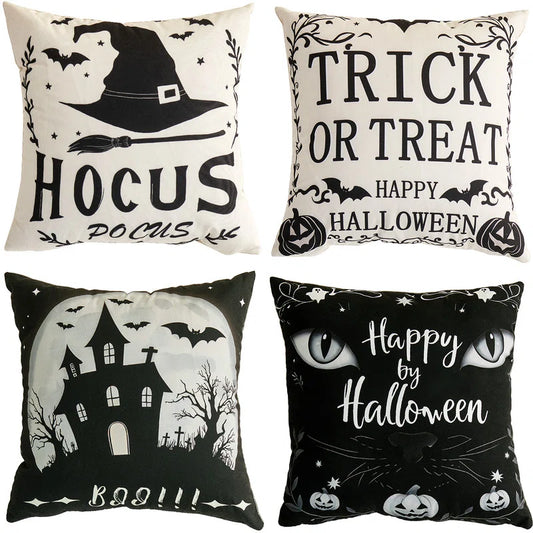 Set of 4 Halloween Pillow Covers, 18"X18" Halloween Decorations Pillow Cases(No Pillow)